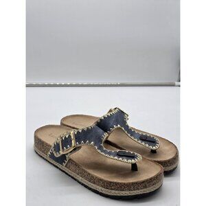 Lurnyet Sandals Womens Size 10 Blue Thong Cork Footbed Buckle Platform Shoes